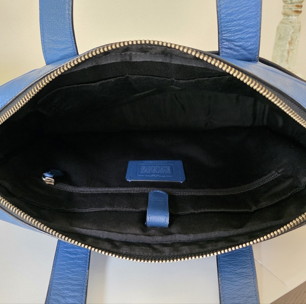 Coach Hamilton Cobalt Blue Leather Briefcase Laptop Business Bag - Picture 14 of 16